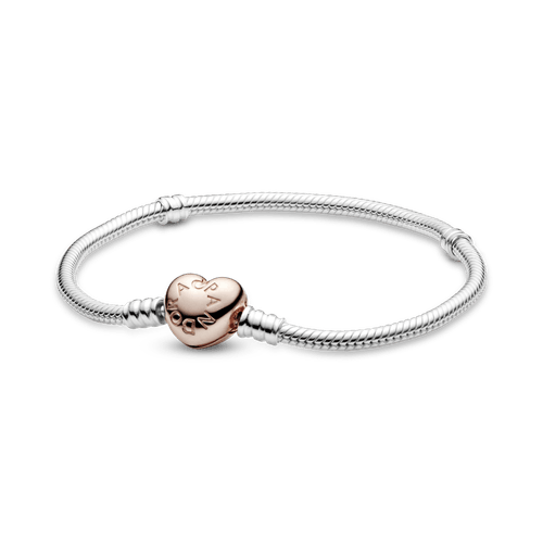 Brazalete Pandora Moments cadena de serpiente con broche de corazón en Recubrimiento en Oro Rosa de 14k
