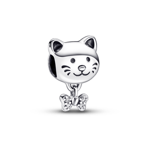 Charm Gato mascota y moño Pandora Plata Esterlina
