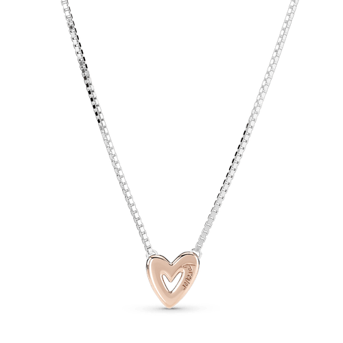 Collar Corazón De Diseño Libre Resplandeciente Recubrimiento En Oro Rosa 14k