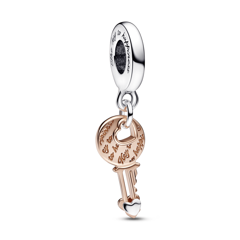 Charm colgante Llave y corazón deslizante de dos tonos Recubrimiento en Oro Rosa de 14k|Pandora Joyas Pandora | Pandora Perú