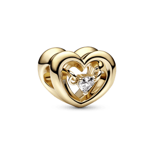 Charm Corazón radiante y piedra flotante Recubrimiento en Oro de 14k