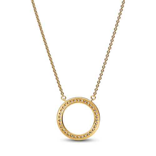 Pandora Signature Collar Con Colgante Pavé  de Círculo de Corazones