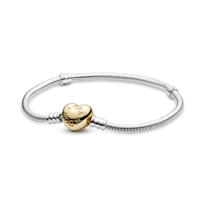Brazalete Pandora Moments Cadena de Serpiente con Broche de Corazón con Recubrimiento en Oro de 14k