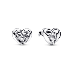 Aretes de botón Corazón radiante y piedra flotante Pandora Plata Esterlina