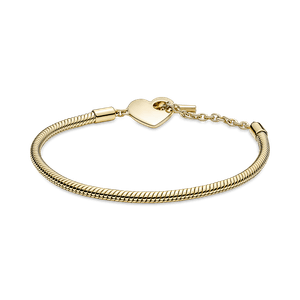 Brazalete Cadena De Serpiente Con Barra T Pandora Moments Con Corazón Recubrimiento En Oro 14k