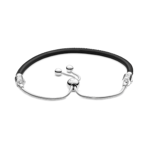 Brazalete deslizante Pandora Moments de cuero negro