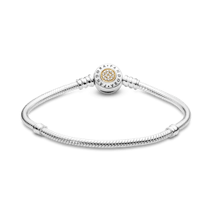 Brazalete Pandora Moments cadena de serpiente con broche con logotipo Dos Tonos