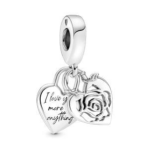 Charm Colgante Candado Del Corazón Con Rosa