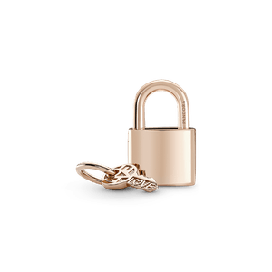 Charm Colgante Candado Y Llave Recubrimiento En Oro Rosa 14k
