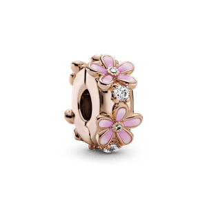 Clip Charm Fijo Margarita Rosa Recubrimiento en Oro Rosa de 14k