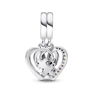 Charm colgante Corazones de Amistad separables con pieza de rompecabezas Pandora Plata Esterlina