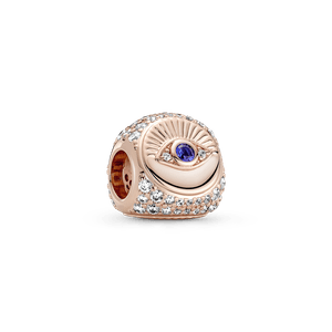 Charm De Tres Lados Hamsa, El Ojo Que Todo Lo Ve Y Pluma Recubrimiento En Oro Rosa 14k