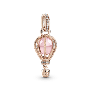 Charm Colgante Globo Aerostático Rosa Resplandeciente Recubrimiento en Oro Rosa de 14k