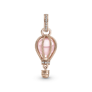 Charm Colgante Globo Aerostático Rosa Resplandeciente Recubrimiento en Oro Rosa de 14k