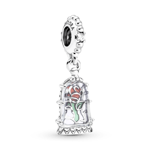 Charm Colgante En Plata De Ley Rosa Encantada De La Bella Y La Bestia De Disney