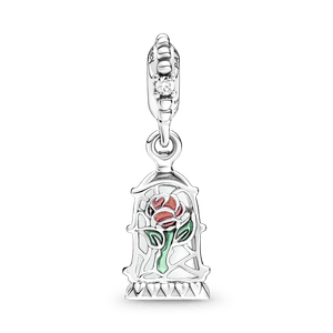 Charm Colgante En Plata De Ley Rosa Encantada De La Bella Y La Bestia De Disney