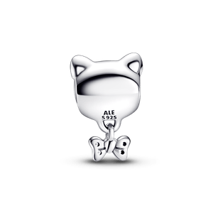 Charm Gato mascota y moño Pandora Plata Esterlina