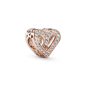 Charm resplandeciente Corazón de diseño libre Recubrimiento en Oro Rosa de 14k