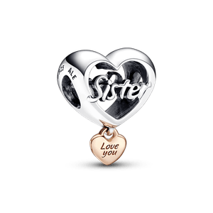 Charm Corazón Yo te amo hermana Recubrimiento en Oro Rosa de 14k