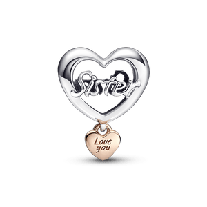 Charm Corazón Yo te amo hermana Recubrimiento en Oro Rosa de 14k