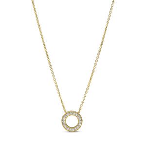 Collar Cadena Círculo De Pavé Con Logotipo Recubrimiento en Oro de 14k
