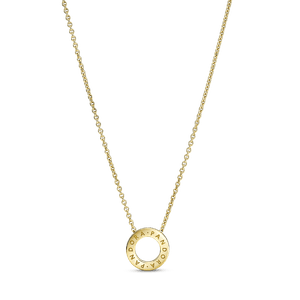 Collar Cadena Círculo De Pavé Con Logotipo Recubrimiento en Oro de 14k