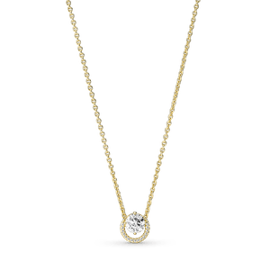 Collar Cadena Con Pendiente Halo Redondo Reluciente Recubrimiento En Oro De 14K