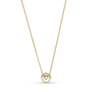 Collar Cadena Con Pendiente Halo Redondo Reluciente Recubrimiento En Oro De 14K