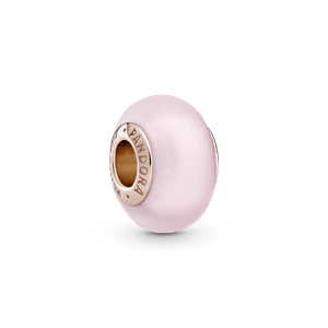 Charm De Cristal Murano Rosa Mate Recubrimiento en Oro Rosa de 14k