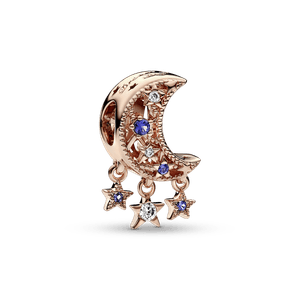 Charm Estrella y luna creciente Recubrimiento en Oro Rosa de 14k