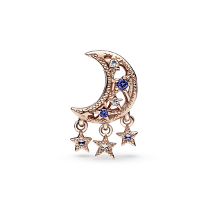 Charm Estrella y luna creciente Recubrimiento en Oro Rosa de 14k