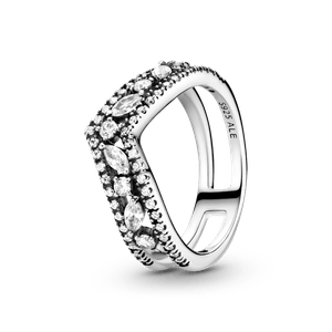 Anillo Hueso de los deseos doble talla marquise reluciente plata