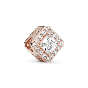 Charm cuadrado con halo brillante Recubrimiento en Oro Rosa de 14k