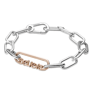 Eslabón De Estilo Con La Palabra Cree Recubrimiento en Oro Rosa De 14K Pandora Me