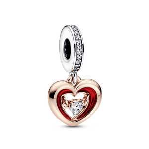 Charm colgante Corazón radiante en dos tonos Recubrimiento en Oro Rosa de 14k