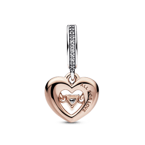 Charm colgante Corazón radiante en dos tonos Recubrimiento en Oro Rosa de 14k