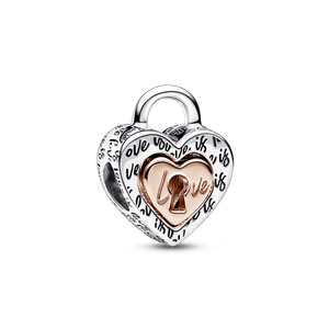 Juego de llavero con charm Corazón dividido de dos tonos con candado Recubrimiento en Oro Rosa de 14k