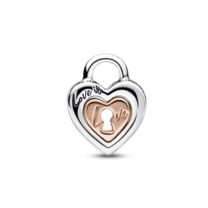 Juego de llavero con charm Corazón dividido de dos tonos con candado Recubrimiento en Oro Rosa de 14k