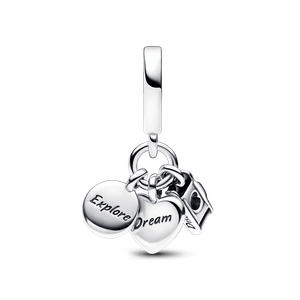 Charm Colgante Triple Cámara, Corazón y Brújula Pandora Plata Esterlina