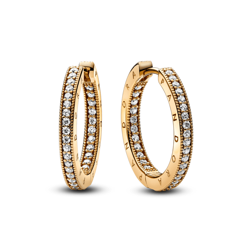 Pendientes de Aro Logo y Pave Pandora Signature Recubrimiento en Oro de 14k Pandora Joyas Pandora Pandora Peru Oficial