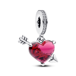Charm Colgante de Cristal de Murano Corazón Rojo y Flecha