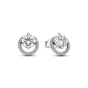 Aretes de Botón Brillante Halo Redondo