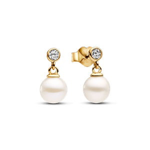 Aretes Colgantes Perla Cultivada de Agua Dulce y Gemas