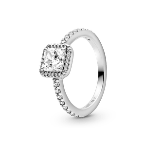 Anillo Cuadrado Con Halo Brillante Plata
