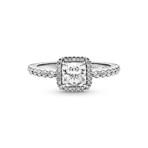 Anillo Cuadrado Con Halo Brillante Plata