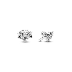 Aretes de Botón Corazón y Triple Gema Plata