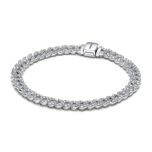 Brazalete Cadena Cubana en Pavé Plata