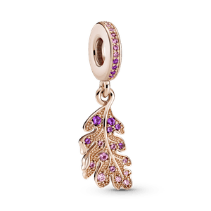 Charm Colgante Hoja De Roble Recubrimiento en Oro Rosa de 14k