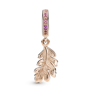 Charm Colgante Hoja De Roble Recubrimiento en Oro Rosa de 14k