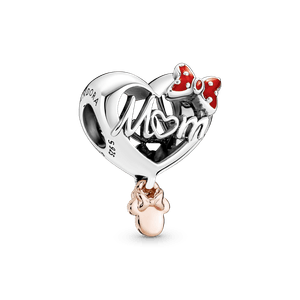 Charm Corazón De Mamá Con Minnie Mouse De Disney  Recubrimiento En Oro Rosa De 14K